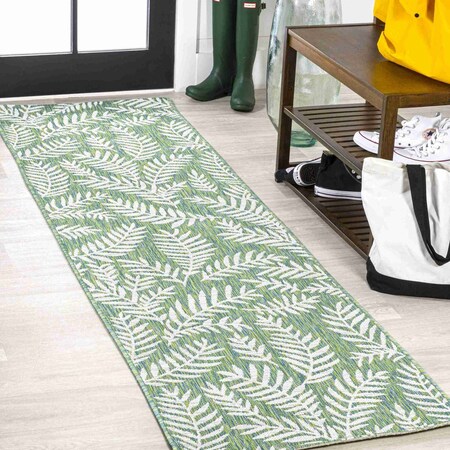 Jonathan Y Nevis Palm Frond Cream/Green 2 ft. x 10 ft. Indoor/Outdoor Runner Rug SMB119G-210