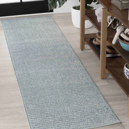 Jonathan Y Aarhus High-Low Minimalist Scandi Striped Blue/Ivory 2 ft. x 8 ft. Indoor/Outdoor Runner Rug SCN102E-28