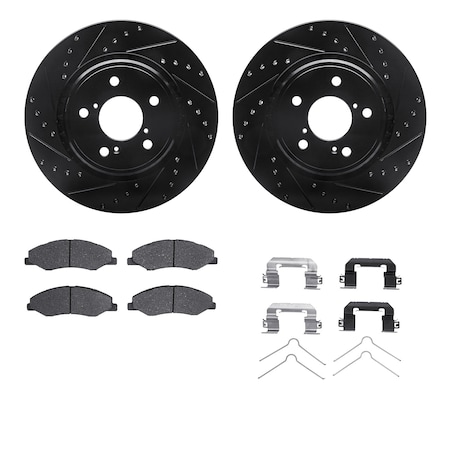 Dynamic Friction Co DFC Rotors-Drilled & Slotted-Black w/ 5000 Advanced Brake Pads Incl Hdw 8512-59090