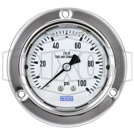 Dixon Panel Builder Gauge, 0 to 100 psi, 1/4 in Connection, 2-1/2 in Dial, +/- 2-1-2 %, Glycerin Liquid Fi PBLSS100