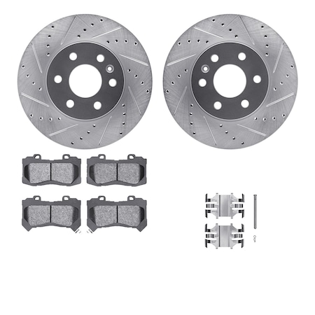 Dynamic Friction Co DFC Brake Rotor - Drilled & Slotted - Silver- Heavy Duty Brake Pad includes Hardware 7412-48046