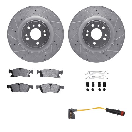 Dynamic Friction Co DFC Brake Rotor - Drilled & Slotted - Silver w/HD Brake Pad w/HW Kit & Sensor 7422-63003
