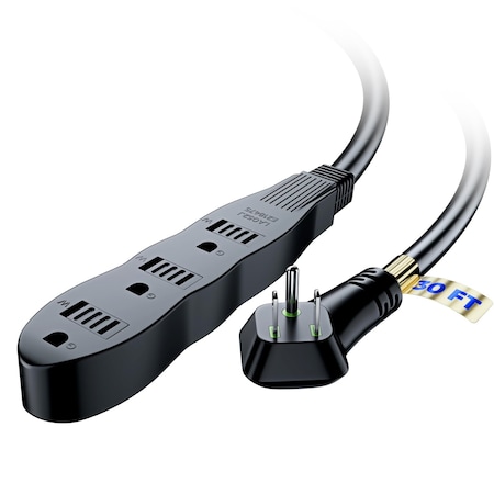 Maximm 30ft 3-Outlet Multi Plug Extension Cord 125V 3-Prong, ETL, Black 3-OUT-EXT-BNN-30