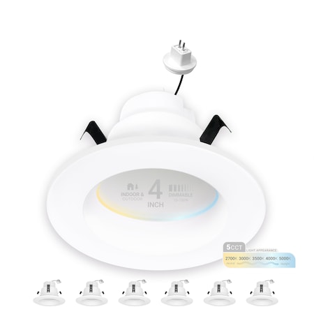 Nuwatt 4 Inch MR16 LED Retrofit 12V Recessed Downlights, 5CCT 2700K-5000K, 600LM, GU5.3 Base, 6PK NW-DL-4-MR16-LV-5CT-WH-6P