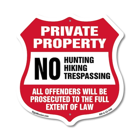 Signmission Private Property Shield Sign No Hunting, 12 Inch X 12 Inch, Aluminum Metal Sign SHI-A-12-446