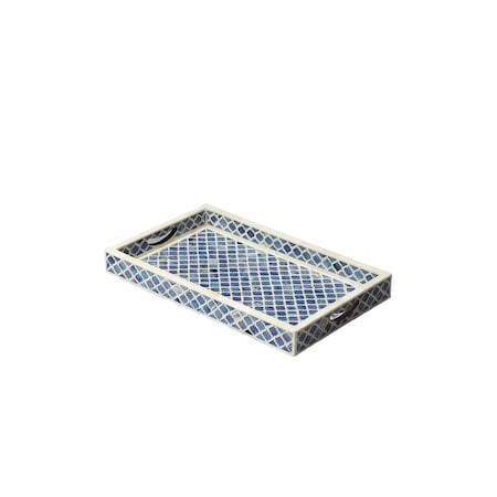 Homeroots 12in Blue Wood Geometric Serving Tray 388897