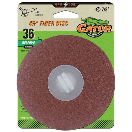 Gator Fiber Disc, 4-1/2 in Dia, 36 Grit, Extra Coarse, Aluminum Oxide Abrasive, Fiber Backing 3073