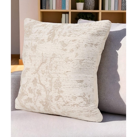 Homeroots 20" Cream And Beige Abstract Cotton Throw Pillow Cover with Texture 608195