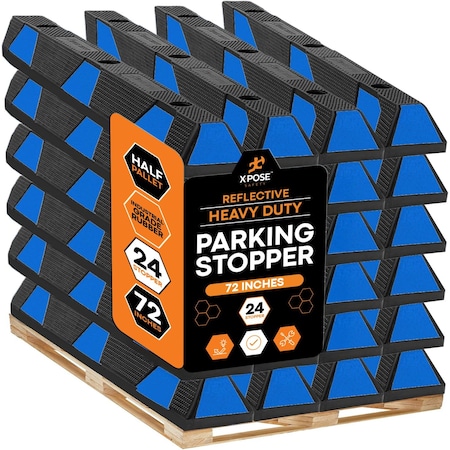 Xpose Safety Parking Block, Rubber, 4 in Height, 72 in Length, Black/Blue, Half Pallet (24 pk) PBSB-6-HP24-X