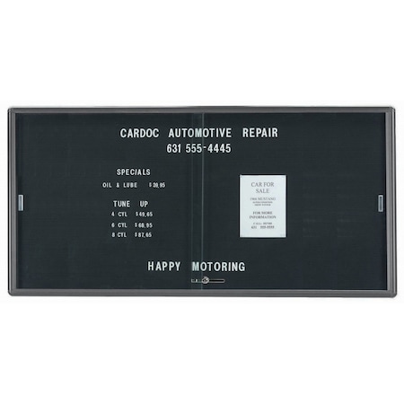 Aarco Enclosed Radius Design Directory w/Sliding Tempered Glass Doors Black Felt/Medium Gray, 36''Hx72''W RSD3672GB