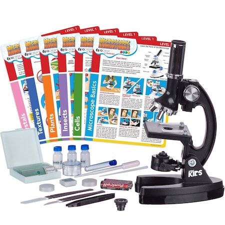 Amscope IQCrew By KIDS 48pc Metal Arm Educational Starter Biological Monocular Compound Microscope Black Ki M30-ABS-KT1-EXCL1