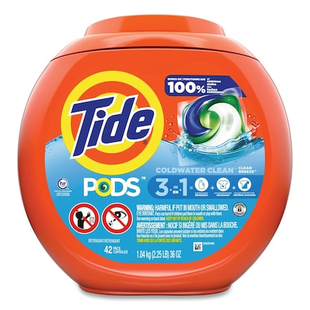 Tide PODS Laundry Detergent, Clean Breeze, 36 oz Tub, 42 Pacs/Tub, 4 Tubs/Carton, 4PK 80367521