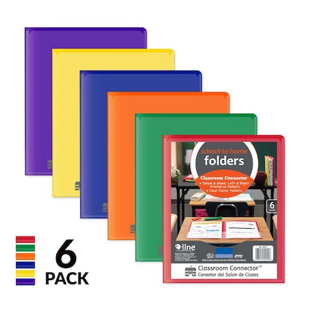 C-Line Products 8-1/2" x 11" Assorted Classroom Connector School-to-Home Folders, 6/PK 32010