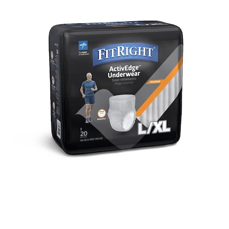 Medline FitRight ActiveEdge Ultra Incontinence Underwear for Men, Size L/XL, For Waist Size 40in-56in, 20PK FIT23MLXLZ