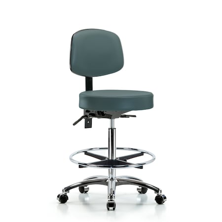 Blue Ridge Ergonomics Vin Stool with Back Chr-High Bench Ht with Seat Tilt, Chr FR, and Casters in Col Blue Trailblazer Vin BR-VHBST-CR-T1-CF-CC-8546