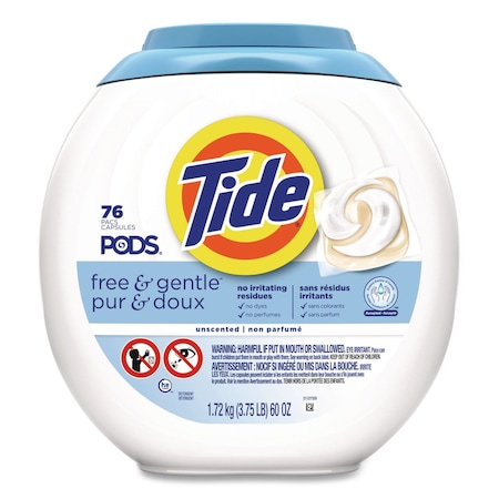 Tide PODS Laundry Detergent, HE Compatible, Free and Gentle, 63 oz Tub, PK76 80737337