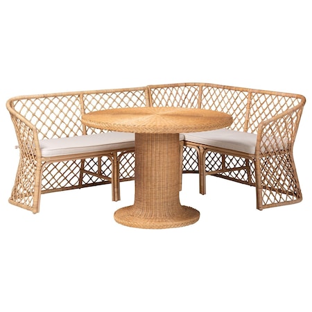 Bali & Pari Ellard Bohemian Light Honey Rattan 3-Piece Dining Nook Set 258-14178-14179-14154-ZORO