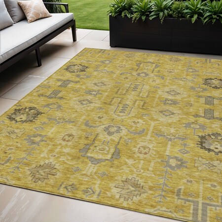 Homeroots 5' X 8' Gold Wheat And Gray Oriental Washable Indoor Outdoor Area Rug 582069
