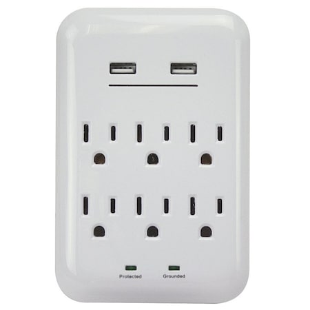 Powerzone Outlet Strip, Surge, USB, 6 Outlet(s) White ORUSB346S