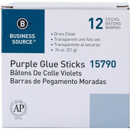 Business Source Glue Sticks, 0.74 oz, Purple, PK12 BSN15790