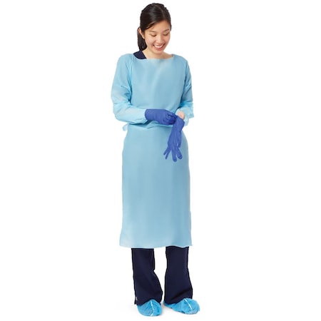 Medline Standard Polyethylene Gowns with Thumb Loop, Blue, Universal Size, 75PK NONTH180