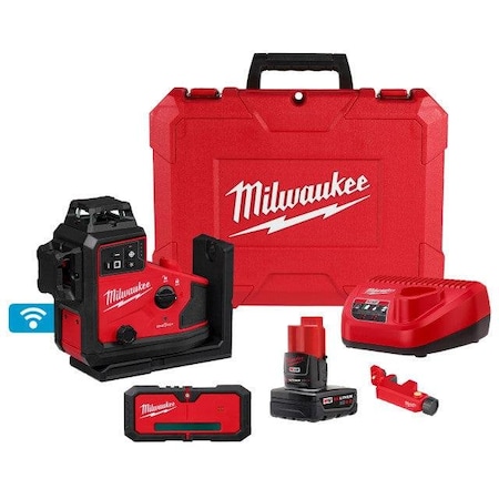 Milwaukee Tool M12 Green 360 Degree 3-Plane Laser w/Automatic Alignment & Receiver 3642-21