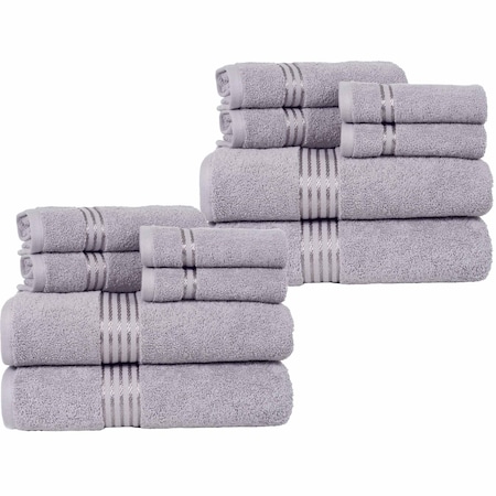 Lavish Home 12PC Towel Set Cotton Bathroom Accessories with 4 Bath Towels, 4 Hand Towels, and 4 Washcloths, Gray 67-0016-S-2
