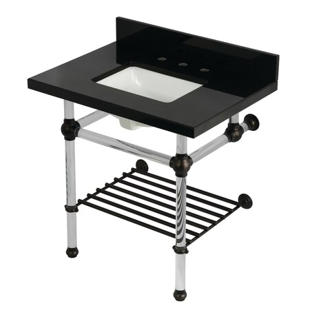 Kingston Brass 30-Inch Black Granite Console Sink with Acrylic Legs and Shelf, 8-Inch, 3-Hole KVPK3030KASQB5