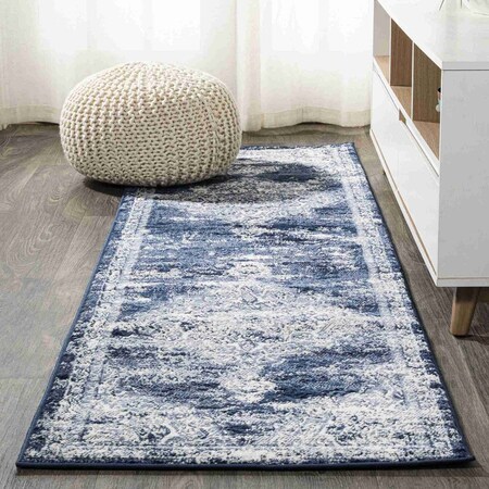 Jonathan Y Alhambra Ornate Medallion Modern Navy/Ivory 2 ft. x 8 ft. Runner Rug MDP400C-28