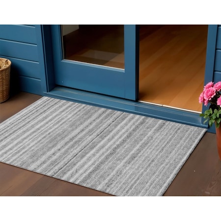 Homeroots 3' X 5' Gray Silver And Charcoal Striped Washable Indoor Outdoor Area Rug 577781