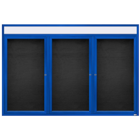 Aarco Enclosed Letter Board Directory w/ Powder Coated Blue Aluminum Frame and Header, 48''Hx72''W, 3 Doors ADC4872-3HB