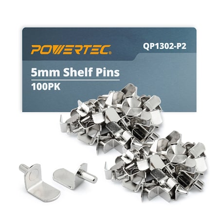 Powertec 5mm Shelf Pegs, L-Shaped Bracket Shelf Pins Support Pegs, 100 PCS, 100PK QP1302-P2N