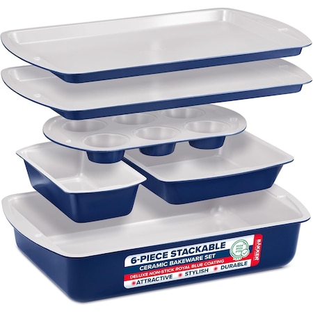 Bakken- Swiss BAKKEN 6-Piece Nonstick Bakeware Set, Carbon Steel, Blue and Gray, PFOA-Free, Oven Safe, 450 DegF BAKDIERBLUE