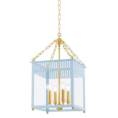 Mitzi Rosalie 4 Light Lantern 13.25 In. Aged Brass/Soft Arctic Blue H932704S-AGB/SAO