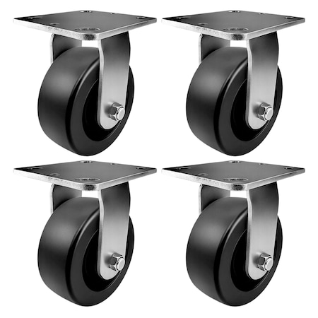 Hyw Products Heavy Duty Caster Set 5in Plastic Wheels, 4 Rigid, 4PK 40-50R-A1-HP-4