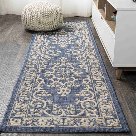 Jonathan Y Galon Filigree Blue/Beige 2 ft. x 8 ft. Indoor/Outdoor Runner Rug SMB120A-28