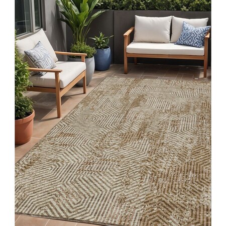 Homeroots 5' X 8' Brown And Beige Geometric Washable Indoor Outdoor Area Rug 594570