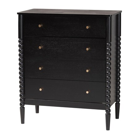 Baxton Studio Lucera Mid-Century Black Bobbin Wood 4-Drawer Chest 257-14125-ZORO