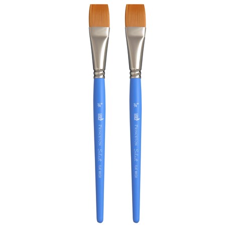 Princeton Select Artiste Flat Wash Brush, Synthetic, Short Handle Mixed Media Paintbrush, Size 3/4 inch, 2PK P3750FW075