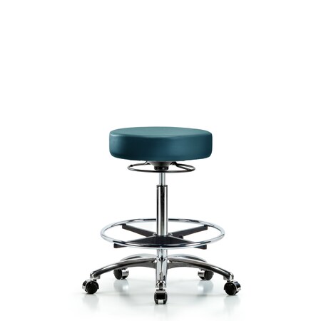 Blue Ridge Ergonomics Vinyl Stool, Chrome, High Bench, Foot Ring, Casters, Royal BR-VHBSO-CR-CF-CC-8801