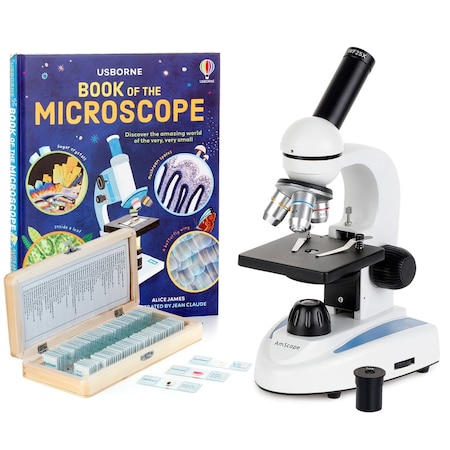 Amscope M149 Student Kids Metal Frame Glass Optics Biological Moncluar Compound Microscope 40X-1000X w/50 P M149C-PS50-WM