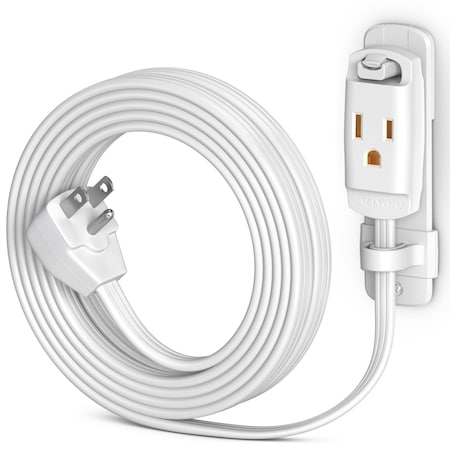 Maximm 10ft 14AWG Heavy Duty AC Extension Cord w/ Wall Clip, White ADW-90-C6F10-14W0-WM