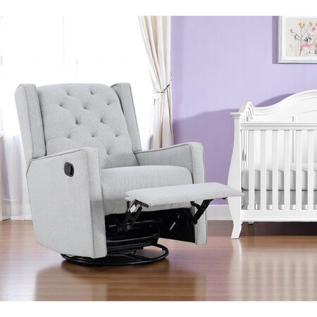 Homeroots 37" Gray Tufted Fabric Swivel And Gliding Wingback Recliner Chair 530210