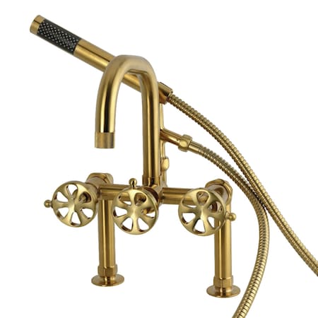 Kingston Brass 7" Center Deck-Mount Clawfoot Tub Faucet with Hand Shower, Brushed Brass AE6007RX