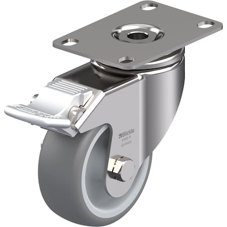 Blickle Swivel Plate Caster, TPR, 3-1/8", Brake LKPXA-TPA 80G-12-FI