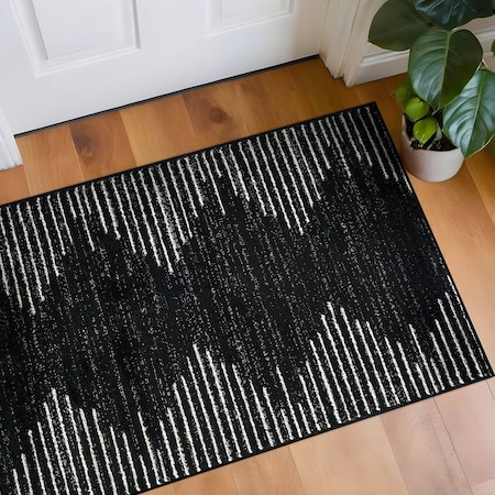 World Rug Gallery Bohemian Stripe Stain Resistant Area Rug 2 ft x 3 ft Black 385BLACK2X3