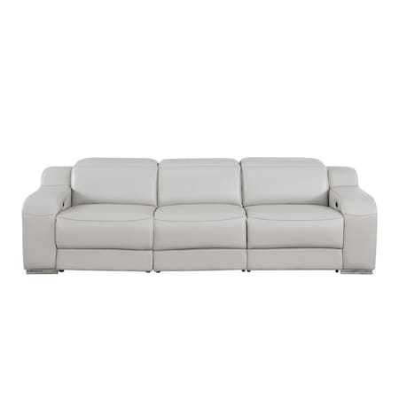 Homeroots 103" Light Gray Italian Leather Reclining USB Sofa 632872
