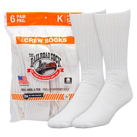 Railroad Sock King Size Crew Socks - White, 6PK 6070K
