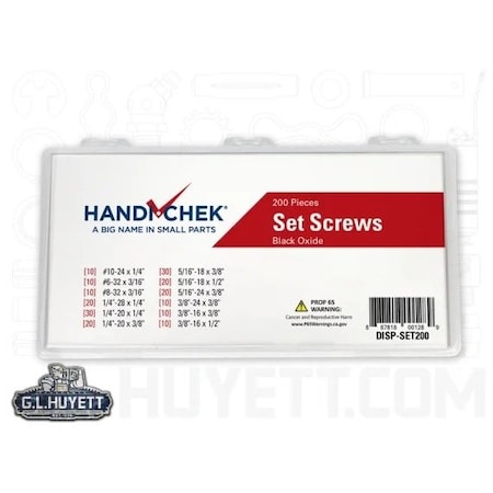 Handi-Chek Set Screw Assortment, Steel, Black Oxide Finish, 200 PCS WWG-DISP-SET200
