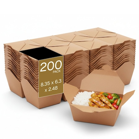Eco Harmony Products Kraft Paper Take-Out Boxes, PFAS-Free, Recyclable, 8.4" x 6.3" x 2.5", 200PK 804584